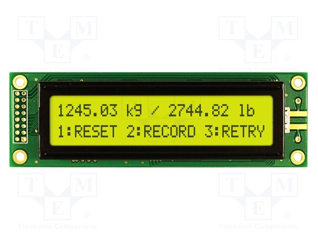 Display: LCD; 24x2; yellow-green; 116x37mm; LED; 5V