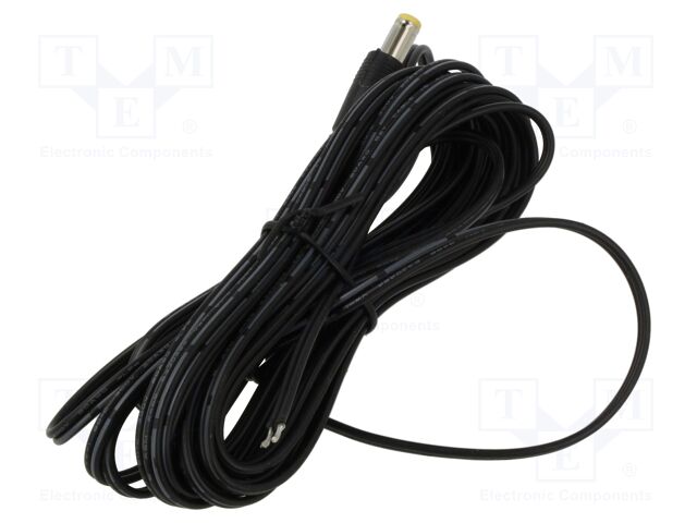 Cable; 2x0.52mm2; DC 5,5/2,5 plug; straight; black; 5m; -25÷70°C