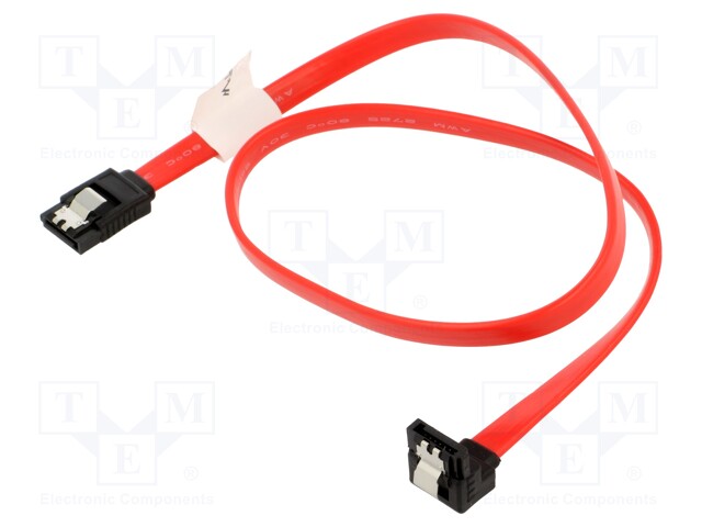 Cable: SATA; SATA plug,SATA plug angled; 0.5m; red; Core: Cu; 26AWG
