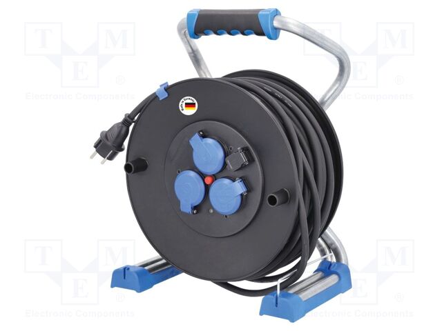 Extension lead; 3G2.5mm2; Sockets: 4; rubber; black; 25m; 16A