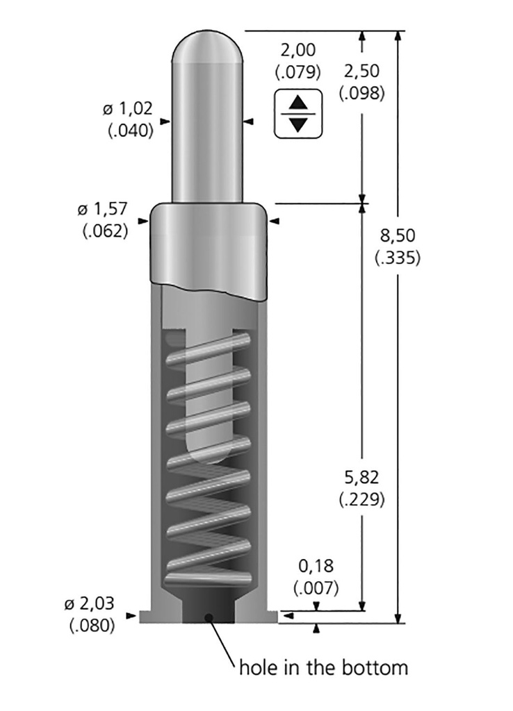 Test needle; Operational spring compression: 1.33mm; 1A; L: 8.5mm