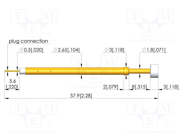 Test needle; Spring compression: 6.4mm; 8mm; 5A; plastic; Ø: 5mm
