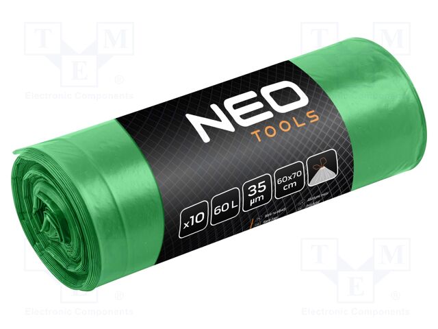 Trash bags; green; with tape; 60l; 10pcs.