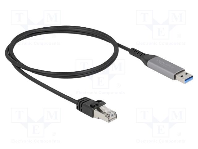 Cable; RJ45 plug,USB A plug; 1m; black; 32AWG; 1Gbps; Cat: 6