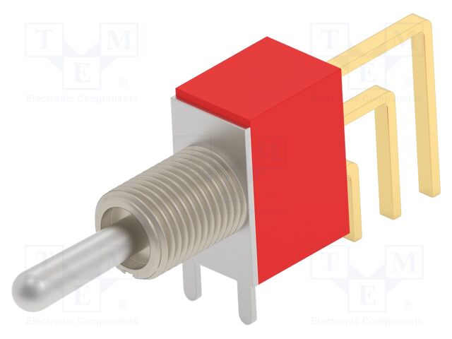Switch: toggle; Pos: 2; SPDT; ON-ON; Leads: for PCB,curved; -30÷85°C