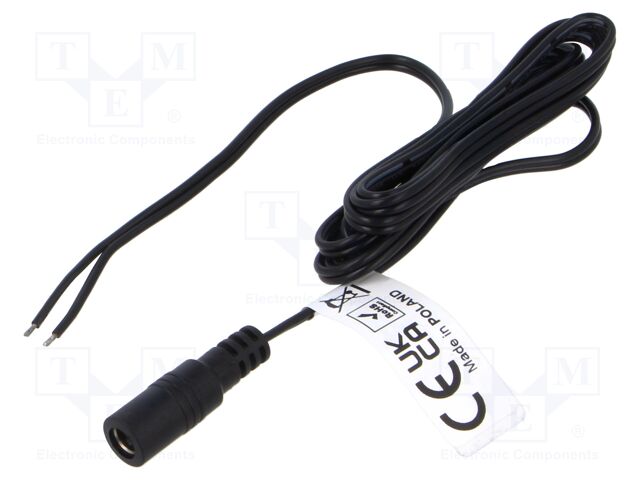Cable; 2x0.52mm2; DC 5,5/2,5 plug; straight; black; 1.5m; -25÷70°C