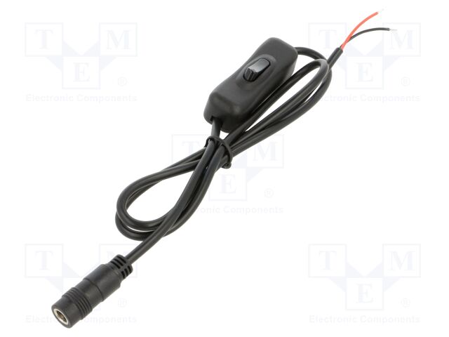 Cable; 2x0.5mm2; wires,DC 5,5/2,1 socket; straight; black; 0.8m