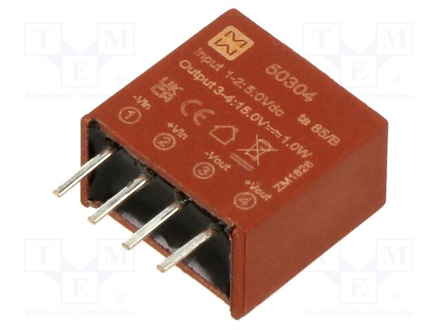 Converter: DC/DC; 1W; Uin: 4.5÷5.5VDC; Uout: 15VDC; Iout: 67mA; PCB