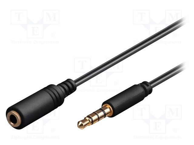 Cable; Jack 3,5mm 4pin plug,Jack 3.5mm 4pin socket; 1m; black