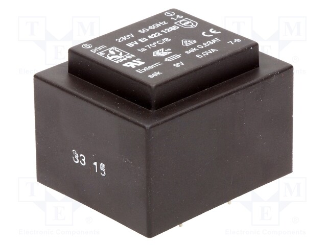 Transformer: encapsulated; 6VA; 230VAC; 9V; 667mA; Mounting: PCB