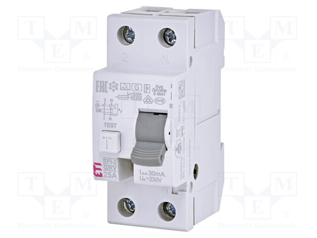 RCD breaker; Inom: 25A; Ires: 30mA; Poles: 2; 230V,240V; IP20; EFI