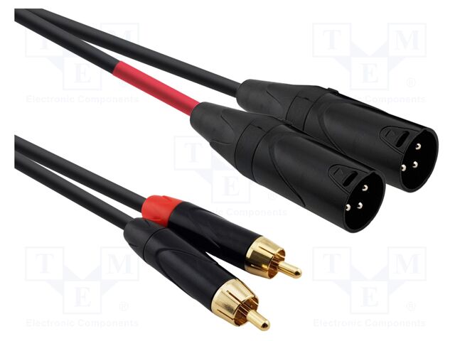 Cable; RCA plug x2,XLR male 3pin x2; 2m; black; PVC