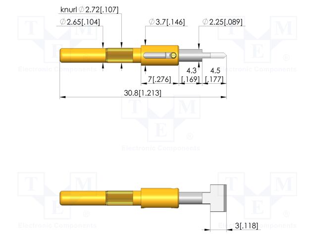 Test needle; Spring compression: 4mm; 5mm; 8A; steel; Ø: 5mm; flat