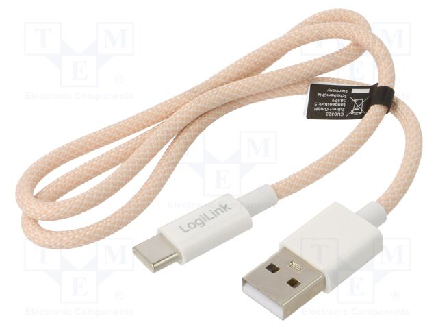 Cable; USB 2.0; USB A plug,USB C plug; 500mm; pink; 480Mbps; 60W