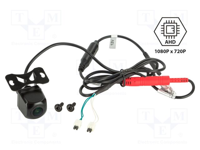 Rear view camera; 170°; black; 12VDC,24VDC; Kit: camera; screw