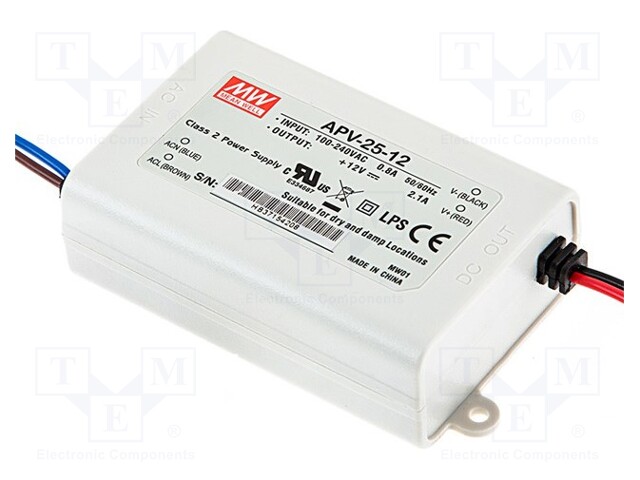 Power supply: switched-mode; LED; 25.2W; 12VDC; 2.1A; 90÷264VAC