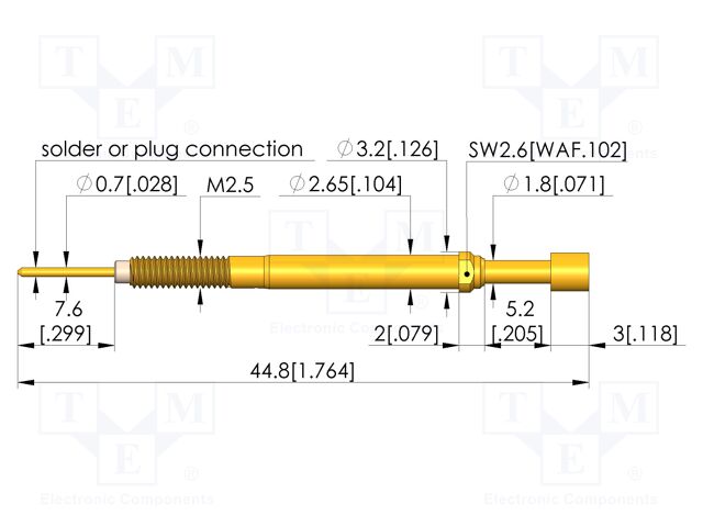 Test needle; Spring compression: 4mm; 5mm; 3A; CuBe; gold-plated