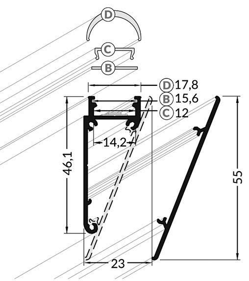 Profiles for LED modules; white; surface; natural; L: 2m; anodized