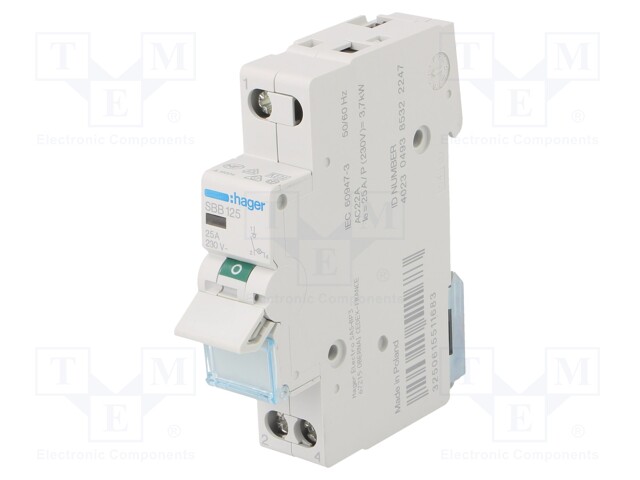 Switch-disconnector; Poles: 1; DIN; 25A; 230VAC; SBB; IP20; 1÷16mm2
