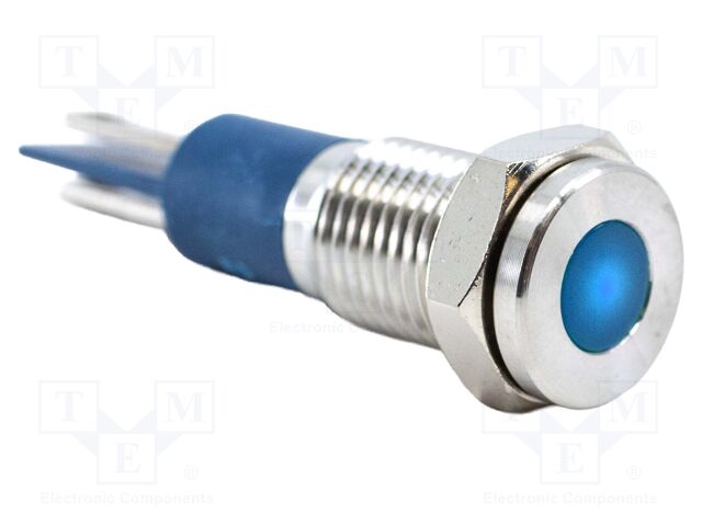 IP67; Leads: 2,8x0,8mm connectors; Cutout: Ø8.2mm; Body: silver