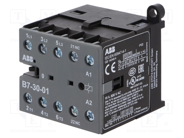 Contactor: 3-pole; NO x3; Auxiliary contacts: NC; 380÷415VAC; 7A