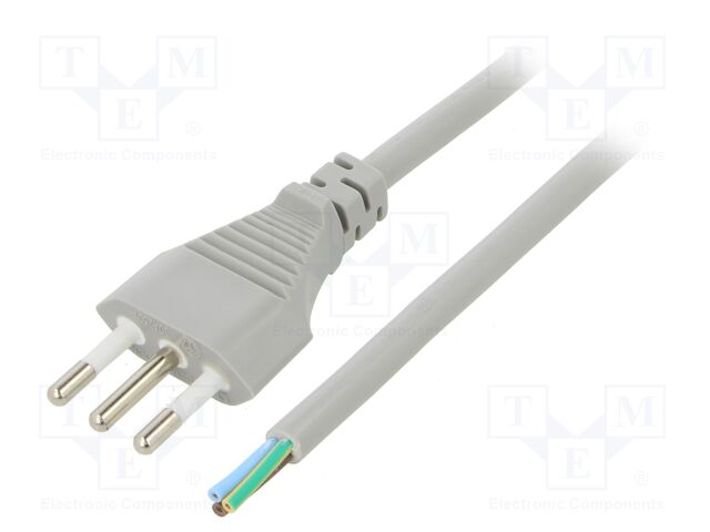 Cable; CEI 23-50 (L) plug,wires; PVC; 5m; grey; 3G0,75mm2; 10A