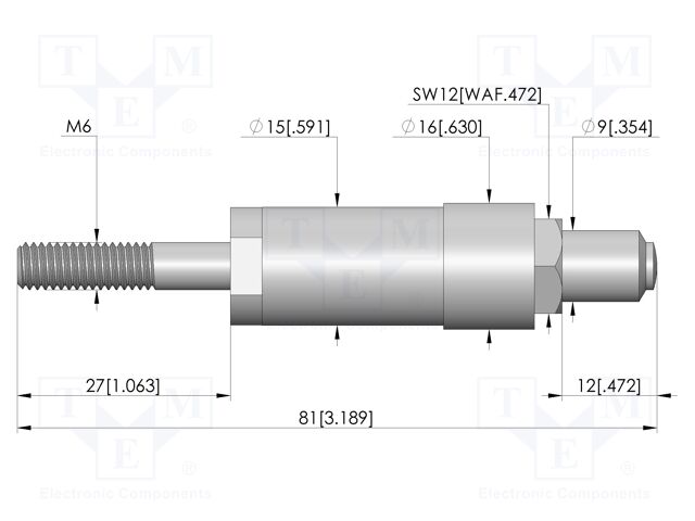 Test needle; Spring compression: 7mm; 12mm; 100A; brass; Ø: 9mm