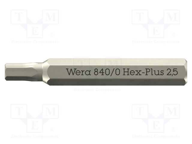 Screwdriver bit; Hex Plus key; HEX 2.5mm; 840/0 Micro