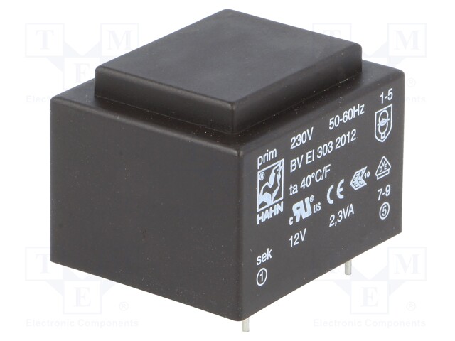 Transformer: encapsulated; 2.3VA; 230VAC; 12V; 191mA; Mounting: PCB