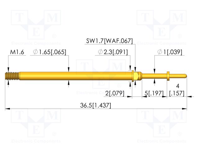 Test needle; Spring compression: 4mm; 5mm; 8A; CuBe; gold-plated