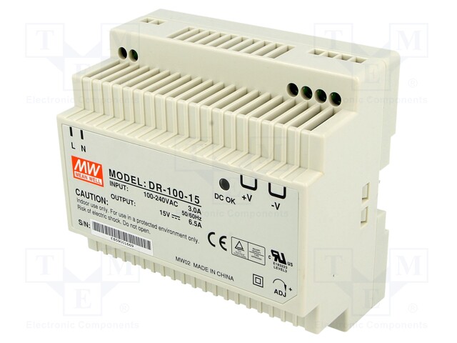 Power supply: switched-mode; 97.5W; 15VDC; 15÷18VDC; 6.5A; 350g