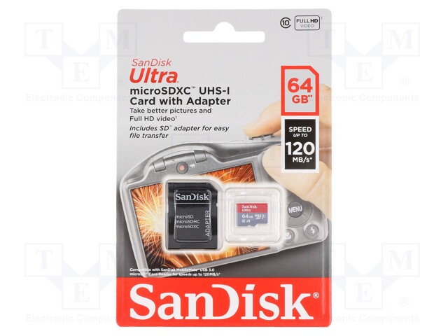Memory card; SD XC Micro; 64GB; 120MB/s; Class 10 UHS U1