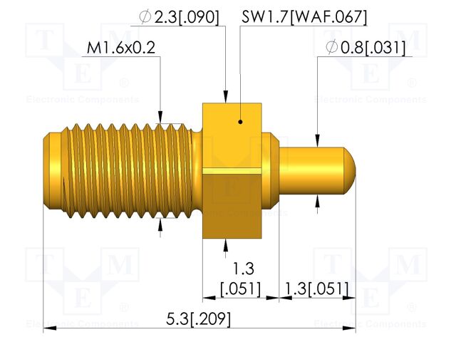 Test needle; Spring compression: 1mm; 1.2mm; 5A; CuBe; gold-plated
