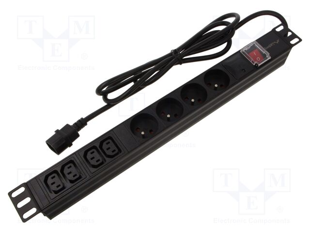 Plug socket strip: protective; Sockets: 4; 230VAC; 10A; black; 2m