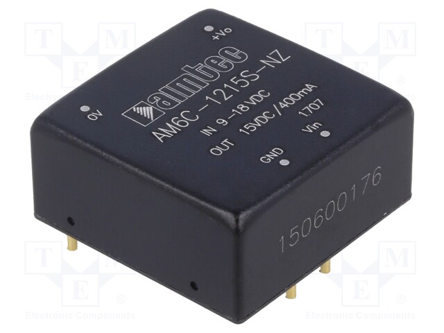 Converter: DC/DC; 6W; Uin: 9÷18V; 15VDC; Iout: 400mA; 1"x1"; 14g