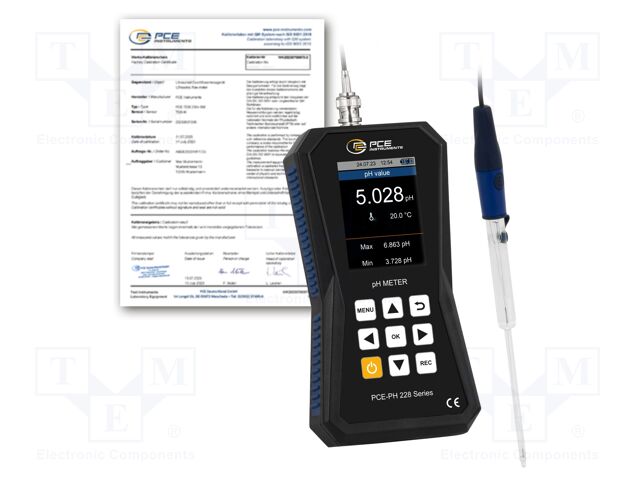 Meter: pH; LCD 2,8"; -2÷20pH,±2000mV; IP52; Dim: 178x32x85mm