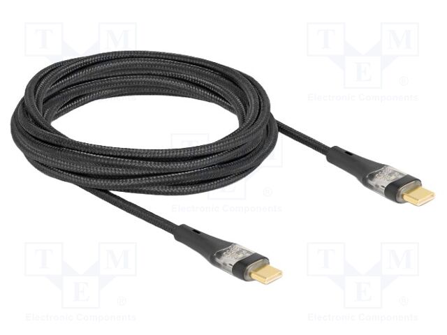 Cable; USB 2.0; USB C plug,both sides; 3m; black; 21AWG,28AWG