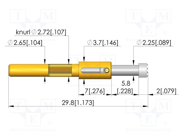Test needle; Spring compression: 4mm; 5mm; 8A; steel; Ø: 6mm; 3N