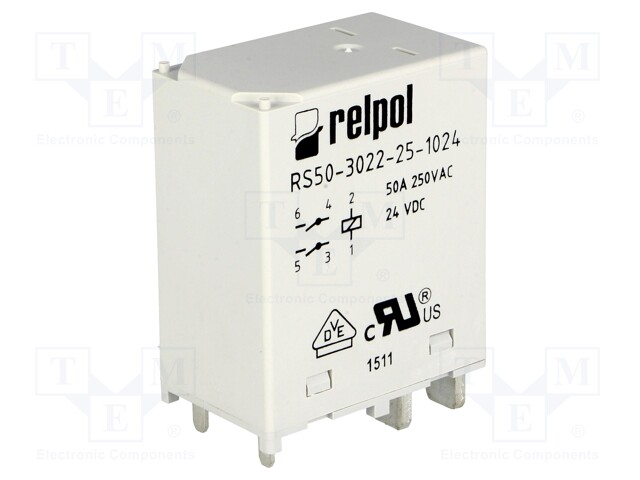 Relay: electromagnetic; DPST-NO; Ucoil: 24VDC; 50A; Series: RS50