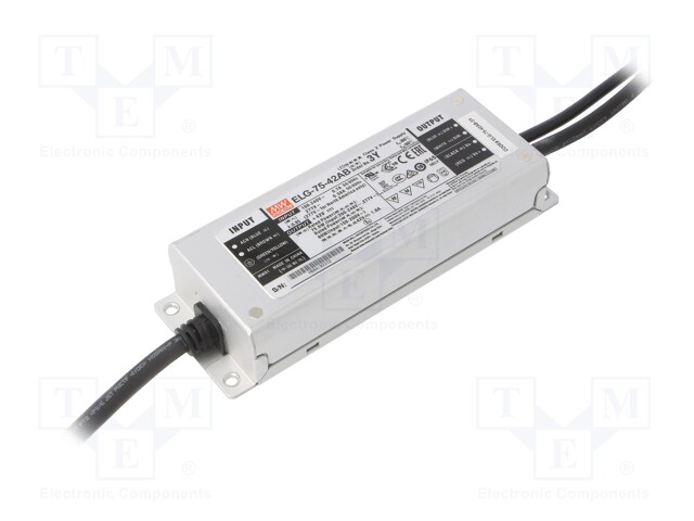 Power supply: switched-mode; LED; 75.6W; 42VDC; 37.8÷46.2VDC; IP65