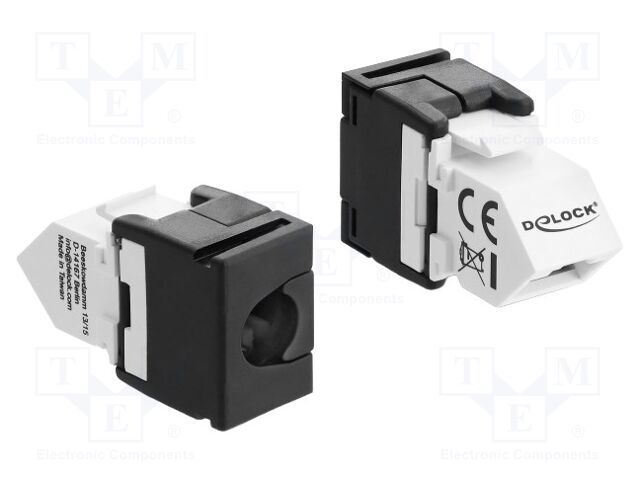 RJ45 module; Keystone,angled; RJ45 socket; white,black; Cat 6