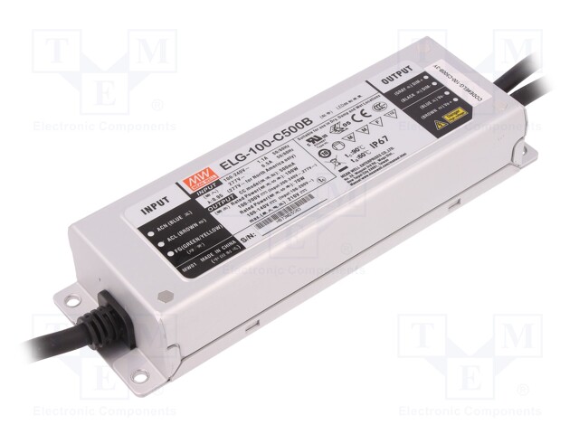 Power supply: switched-mode; LED; 100W; 100÷200VDC; 500mA; IP67
