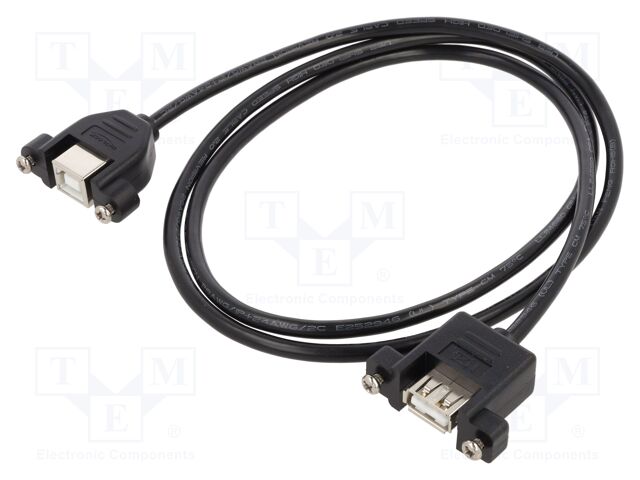 Cable; USB 2.0; USB A socket,USB B socket; 1m; black; 24AWG,28AWG