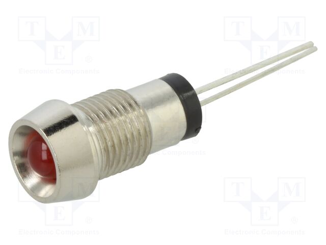 Indicator: LED; recessed; red; 2.1VDC; Ø8mm; metal; ØLED: 5mm; 2mcd