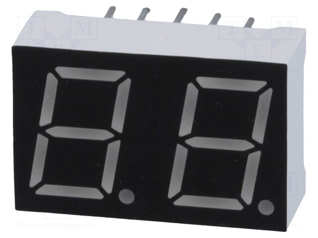 Display: LED; 7-segment; 10mm; 0.39"; No.char: 2; red; 40mcd; anode