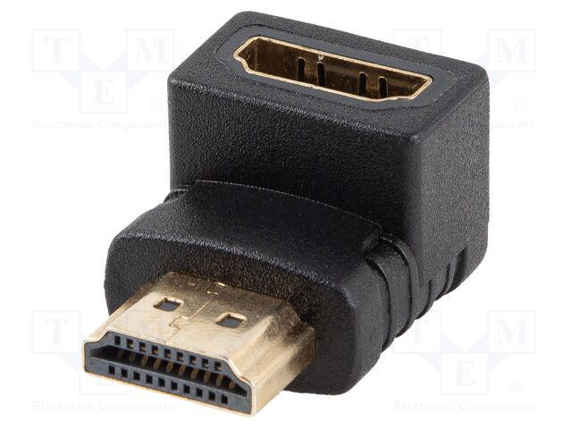 Adapter; HDMI socket,HDMI plug 90° up/down; HDMI 2.0; black; PVC