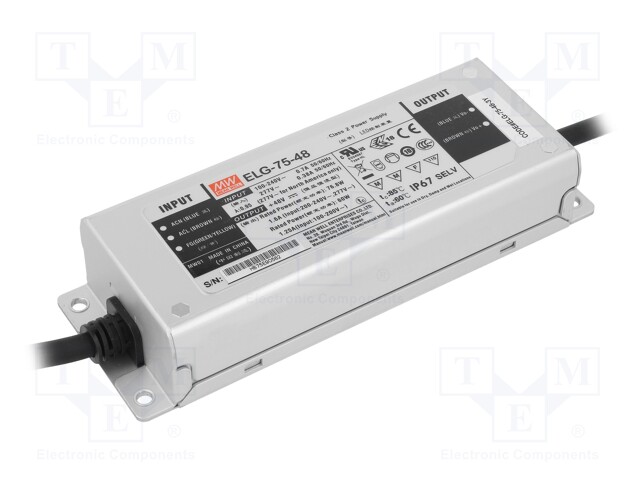 Power supply: switched-mode; LED; 76.8W; 48VDC; 1.6A; 100÷305VAC