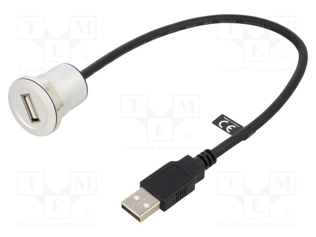 Cable; USB 2.0; USB A socket,USB A plug; 0.3m; black; 24AWG,28AWG
