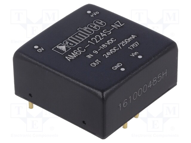 Converter: DC/DC; 6W; Uin: 9÷18V; 24VDC; Iout: 250mA; 1"x1"; 14g