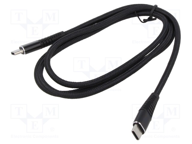 Cable; USB 2.0; USB C plug,both sides; 1m; black; 480Mbps; textile